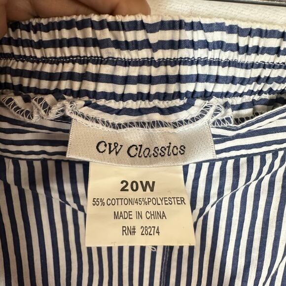 CW Classics Plus 20W Pinstripe Coastal Midi Skirt Blue White Button Summer Twill - Picture 7 of 9